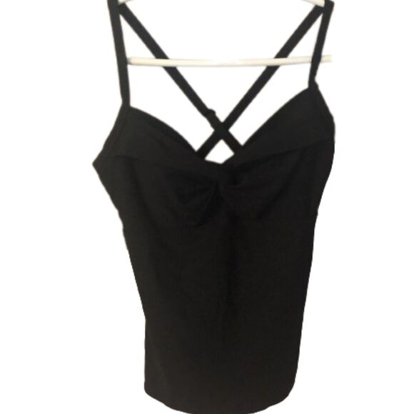 ATHLETA SIZE  32 D/DD BLACK TWIST UP / TWISTER TANKINI UNDERWIRE SWIM TOP SP21 - Picture 1 of 12